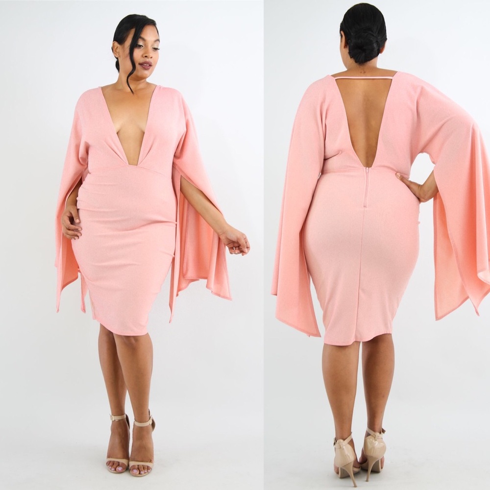 Plus Rose Deep Plunge Dress